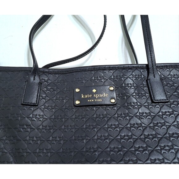 Kate Spade Purse New York Penn Place Margareta Black Tote Bag Embossed Leather - Picture 2 of 12